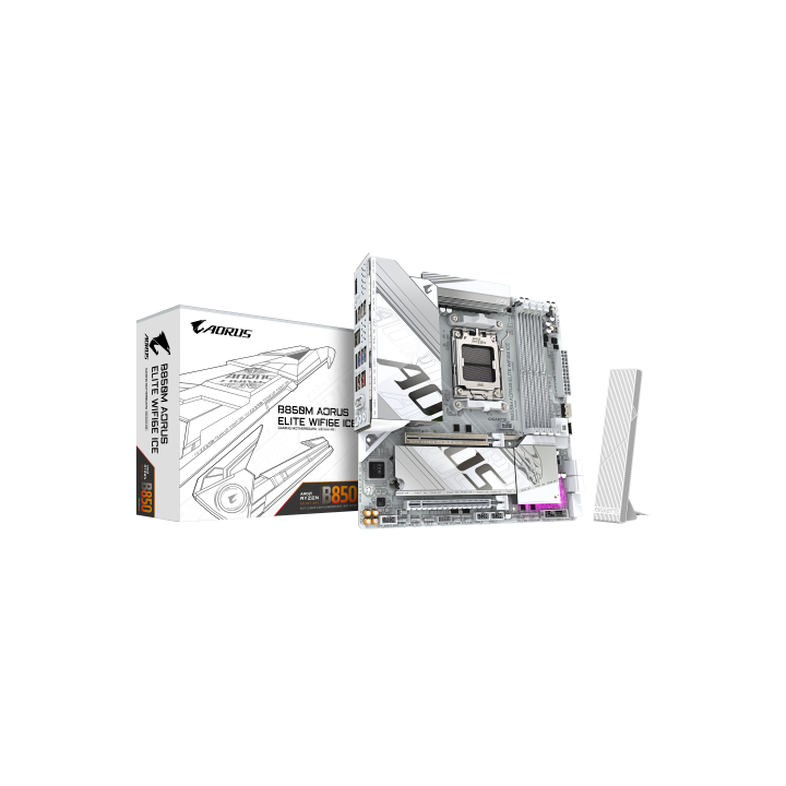gigabyte gigabyte b850m aorus elite wifi6e ice placa base   procesadores amd ryzen serie 9000, 12+2+