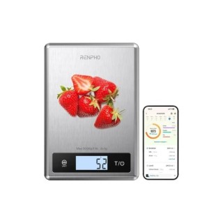 renpho renpho calibra 1   smart nutrition scale   ble   grey stainless steel  up to 11lb/5kg