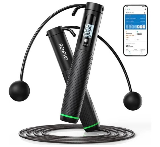 renpho renpho smart jump rope   additional cordless option   black