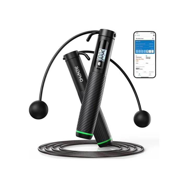 renpho renpho smart jump rope   additional cordless option   black