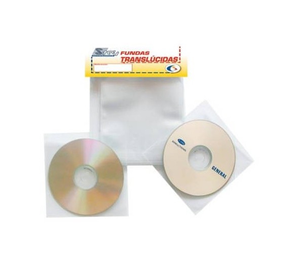 3l pack de 100 fundas cd dvd pp transparente no adhesivas con solapa 3l 10297