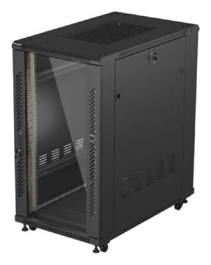 armario lanberg rack 19 22u 600x1000 flat pack puerta cristal negro