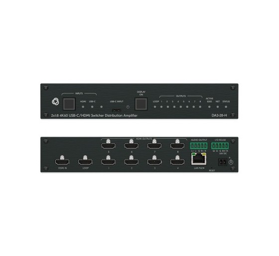 kramer kramer avsm 2x1 8 4k60 usb c/hdmi switcher distribution amplifier  da3 28 h  10 00002890
