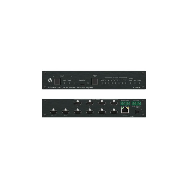kramer kramer avsm 2x1 8 4k60 usb c/hdmi switcher distribution amplifier  da3 28 h  10 00002890