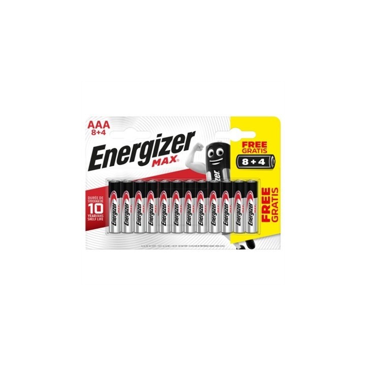energizer blister 8 + 4 pilas max tipo lr03  aaa  energizer e301531207