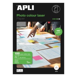 apli paquete 100 hojas papel foto colour laser a4 160g. apli 11817