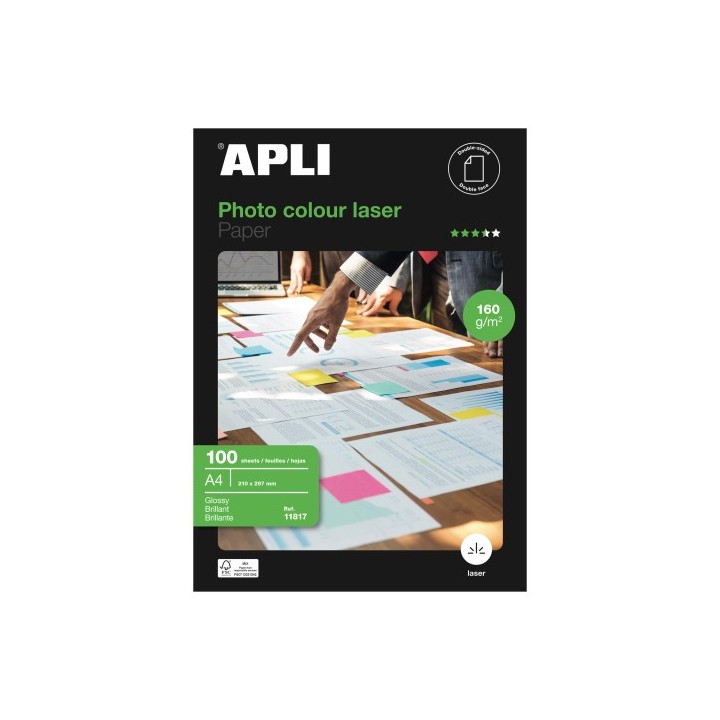 apli paquete 100 hojas papel foto colour laser a4 160g. apli 11817
