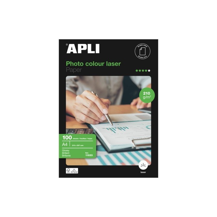 apli paquete 100 hojas papel foto gloss 210g. a4 apli 11833