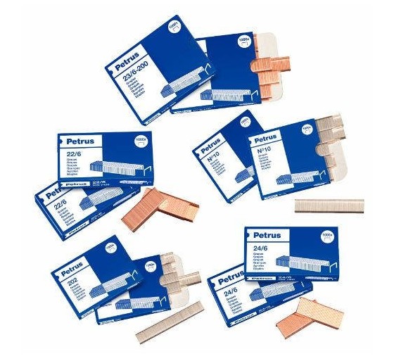 petrus caja de 1000 grapas tipo 22/6   24/6 galvanizadas para grapadoras de sobremesa/oficina petrus