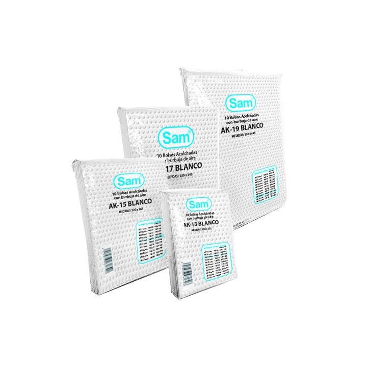 sam paquete 10 bolsas air bag autoadhesiva acolchada ak 15 blanco medida interior 220x265 sam 146174
