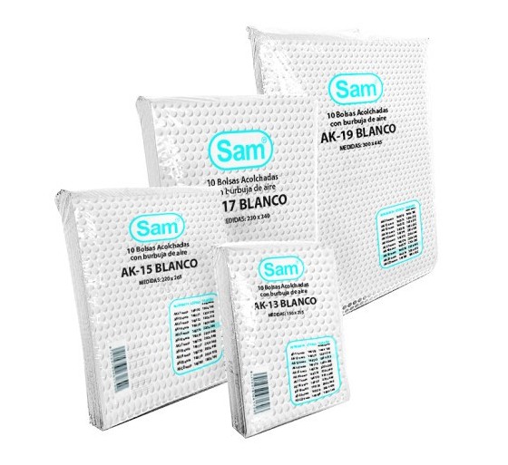 sam paquete 10 bolsas air bag autoadhesiva acolchada ak 19 blanco medida interior 300x445 sam 146178