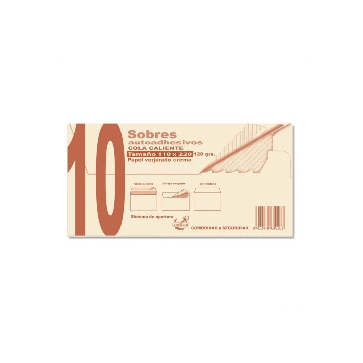 sam paquetes de 10 sobres crema verjurado 110x220 120 grs. sam 664926