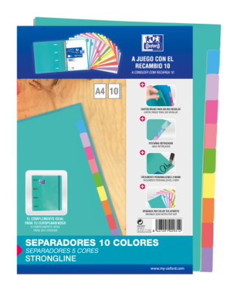 oxford separadores cartulina strongline a4 10 posiciones   10 colores oxford 400149957