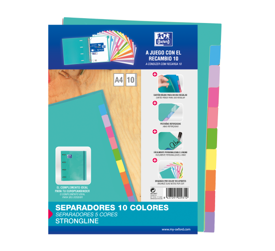 oxford separadores cartulina strongline a4 10 posiciones   10 colores oxford 400149957