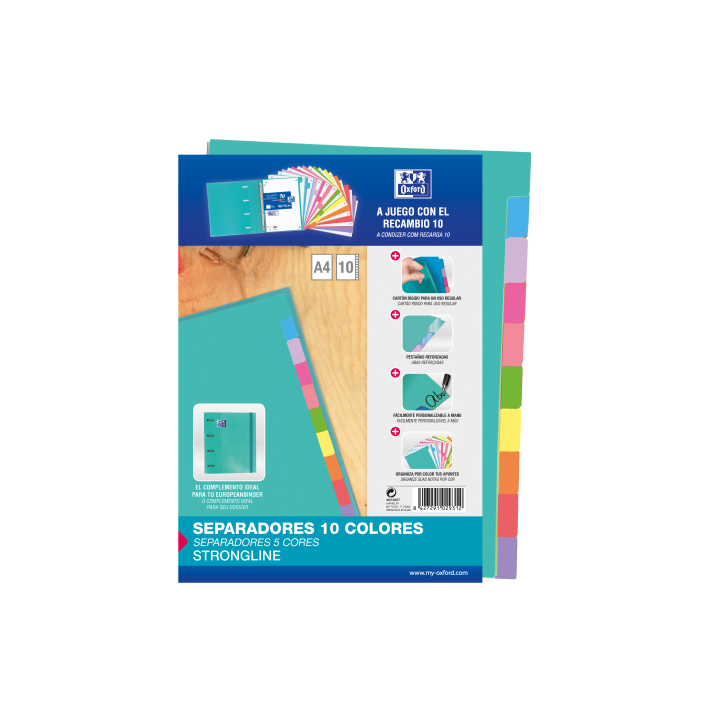 oxford separadores cartulina strongline a4 10 posiciones   10 colores oxford 400149957