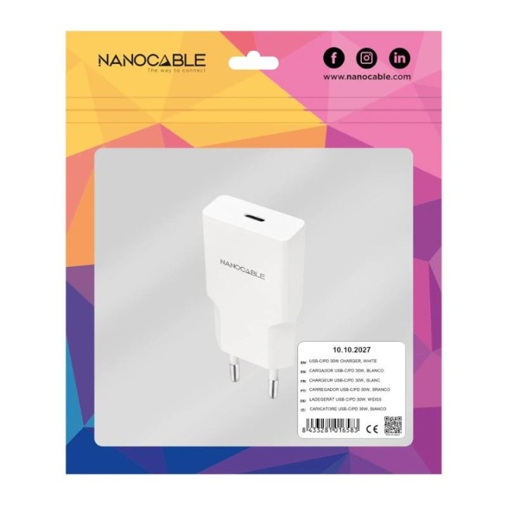 nanocable cargador usb c/pd 30w   blanco