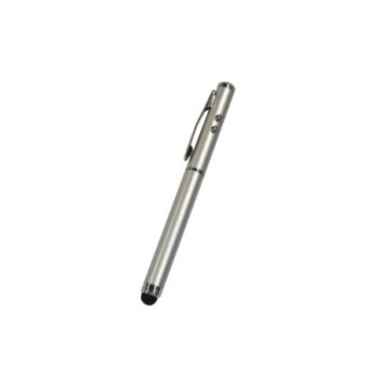 puntero stylus cool universal laser plateado luz led blanca laser rojo