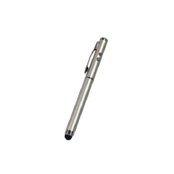 puntero stylus cool universal laser plateado luz led blanca laser rojo
