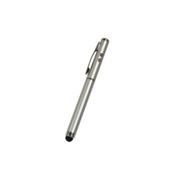 puntero stylus cool universal laser plateado luz led blanca laser rojo