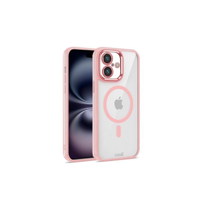 funda cool iphone 16 magnetica rosa transparente borde rosa compat c.magnetico