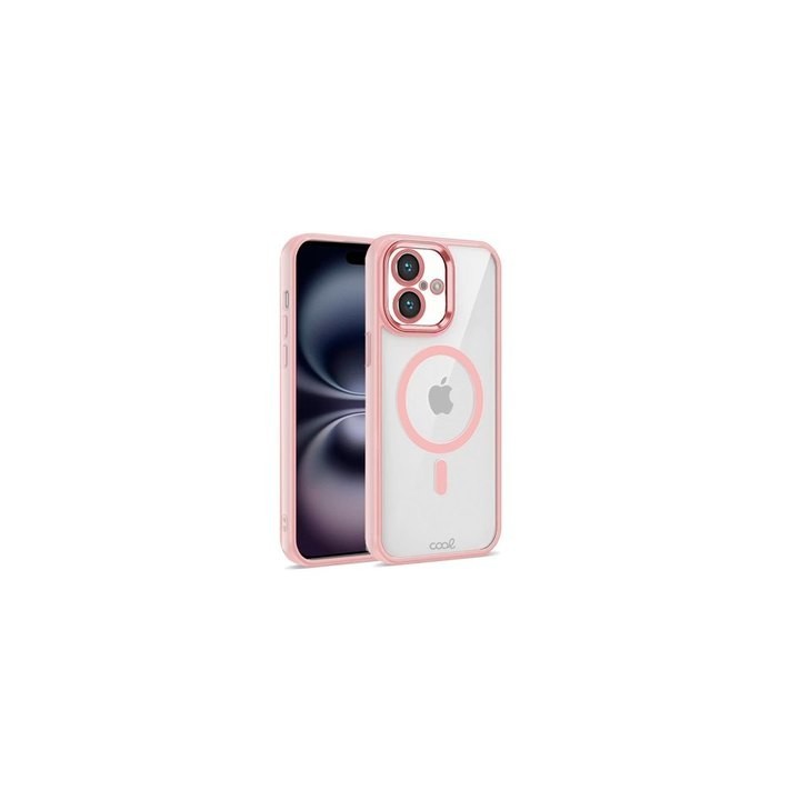 funda cool iphone 16 magnetica rosa transparente borde rosa compat c.magnetico