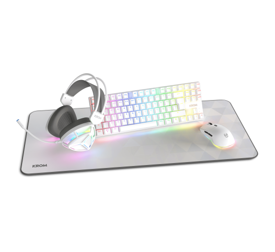 krom krom klass  pack 4 en 1 rgb blanco kit de teclado, raton, alfombrilla y auriculares gaming
