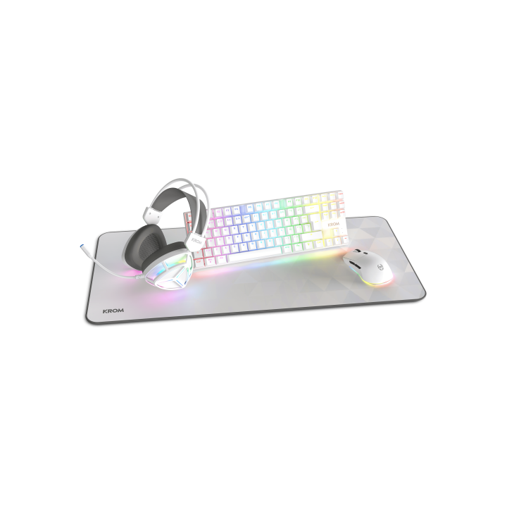 krom krom klass  pack 4 en 1 rgb blanco kit de teclado, raton, alfombrilla y auriculares gaming