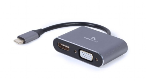 adaptador de pantalla gembird usb tipo c a hdmi , vga, gris espacial
