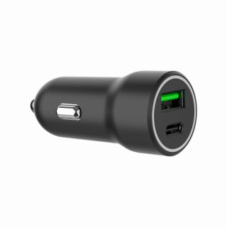cargador rapido para coche gembird con 2 puertos usb, tipo c pd, 20 w, negro
