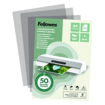 fellowes pack 100 fundas de plastificar recicladas brillo a4 fellowes 100142987