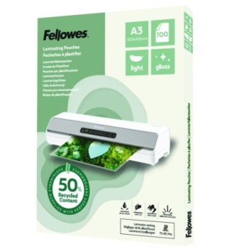 fellowes pack 100 fundas de plastificar recicladas brillo a3 fellowes 100142988