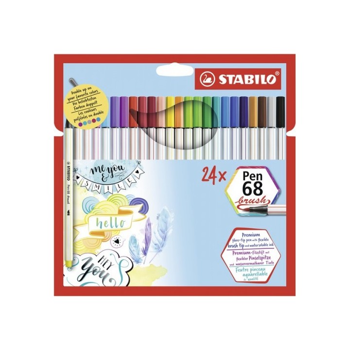 stabilo estuche carton 24 unidades rotulador pen 68 brush colores surtidos stabilo 568/24 211