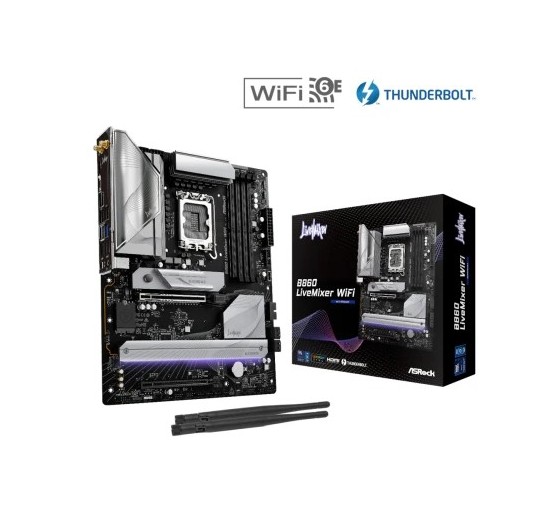 asrock placa asrock b860 livemixer wifi,intel,1851,b860,4ddr5,usb 10gbps,wifi,atx