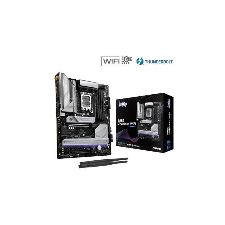 asrock placa asrock b860 livemixer wifi,intel,1851,b860,4ddr5,usb 10gbps,wifi,atx