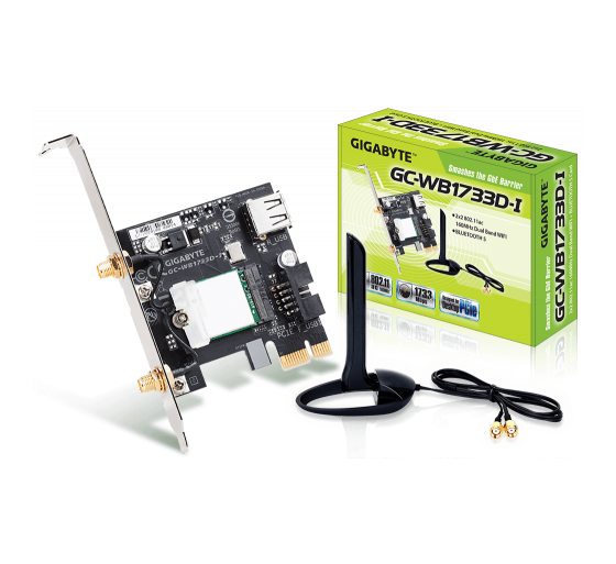 gigabyte tarjeta de red wireless gigabyte gc wb1733d i,ac 9260,pci e,wlan/bt5.0,802.11ac,1733 mb/s