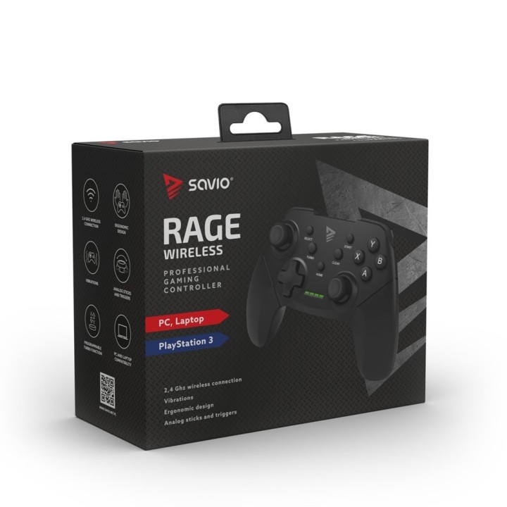 mando gamepad inalambrico pc ps3 savio rage w autonomia 8 10h 16 botones funciones programables