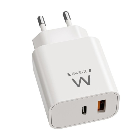 ewent cargador ewent ew1318 20w 1x usb tipo a 1x usb tipo c blanco