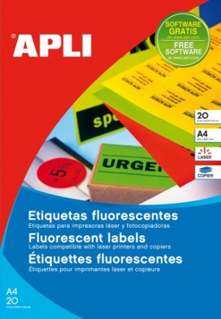 apli pack 20 hojas  20ud. etiquetas amarillo fluorescente permanentes 210,0 x 297,0 mm apli 2878