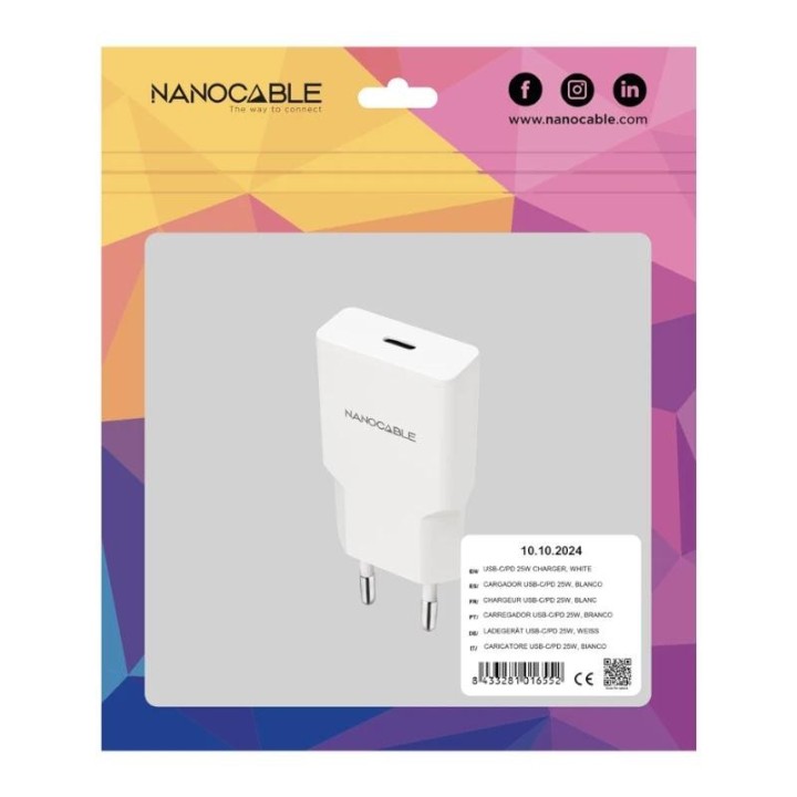 nanocable cargador usb c/pd 20w   blanco