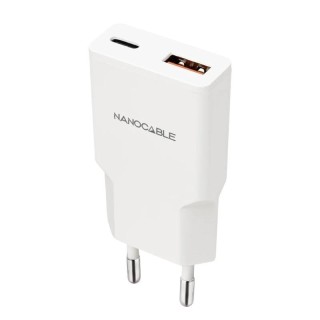 nanocable cargador usb c/pd + usb a/qc 20w blanco