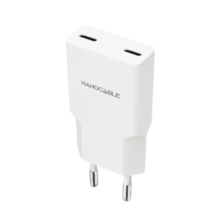 nanocable cargador 2xusb c/pd 30w  blanco