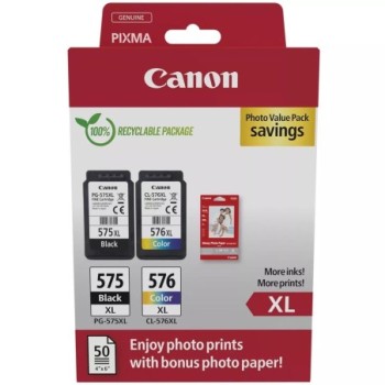 canon multipack cartucho tinta canon pg 575xl + cl 576xl + papel fotografico