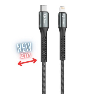 qcharx international cable qcharx prague usb tipo c a lightning   2m   aleacion de aluminio negro co
