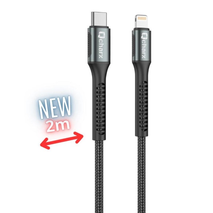 qcharx international cable qcharx prague usb tipo c a lightning   2m   aleacion de aluminio negro co