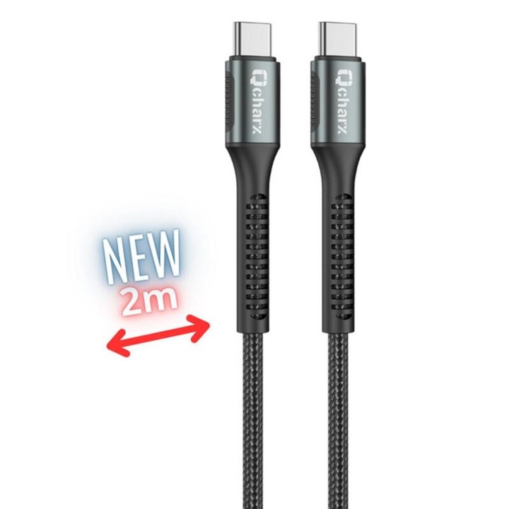 qcharx international cable qcharx prague usb tipo c   2m   aleacion de aluminio negro cordon de tela