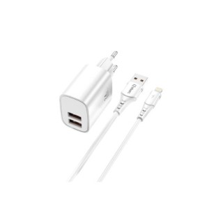 cargador cable qcharx apolo light 2.4a 2 puertos usb a blanco cable lightning