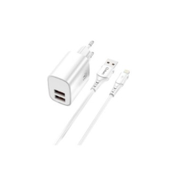 cargador cable qcharx apolo light 2.4a 2 puertos usb a blanco cable lightning