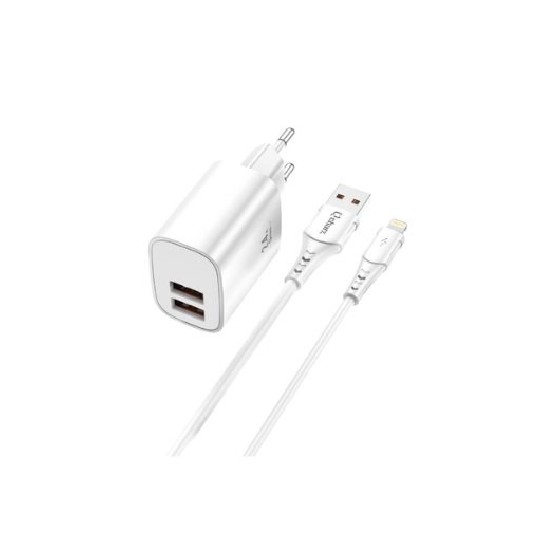 cargador cable qcharx apolo light 2.4a 2 puertos usb a blanco cable lightning