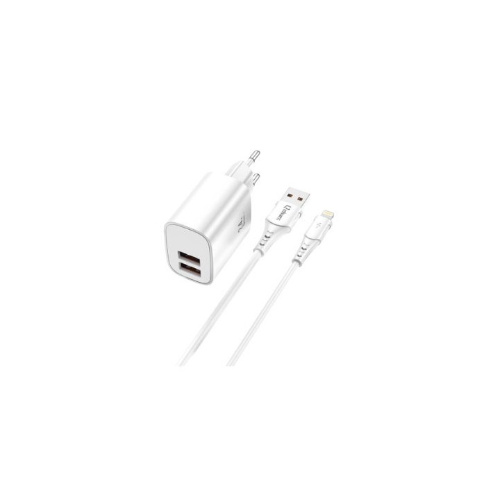 cargador cable qcharx apolo light 2.4a 2 puertos usb a blanco cable lightning