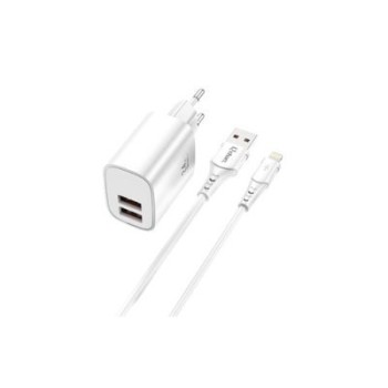 cargador cable qcharx apolo light 2.4a 2 puertos usb a blanco cable lightning